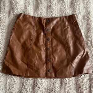 Fake Leather Brown Button Up Skirt